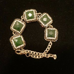 Faux Emerald Square Stone Bracelet Encrusted With White And Black Rhinestones